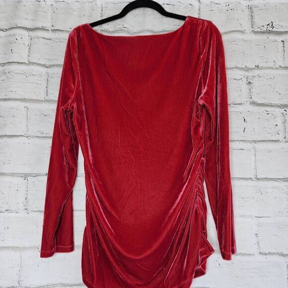 Soft Surroundings Stretch Velvet Rouched Sides Long Sleeve Red Womens Medium - Picture 7 of 13